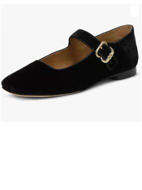 FYS Black Suede Square Toe Low Heel Mary Jane Pumps Ballets Buckled Dress Shoes